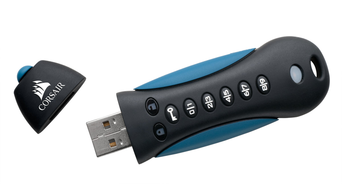 Corsair Padlock 3 128 GB USB 3.2 Gen 1 (USB-A) – 256-Bit AES Hardwareverschlüsselung, PIN-gesichert, Blau