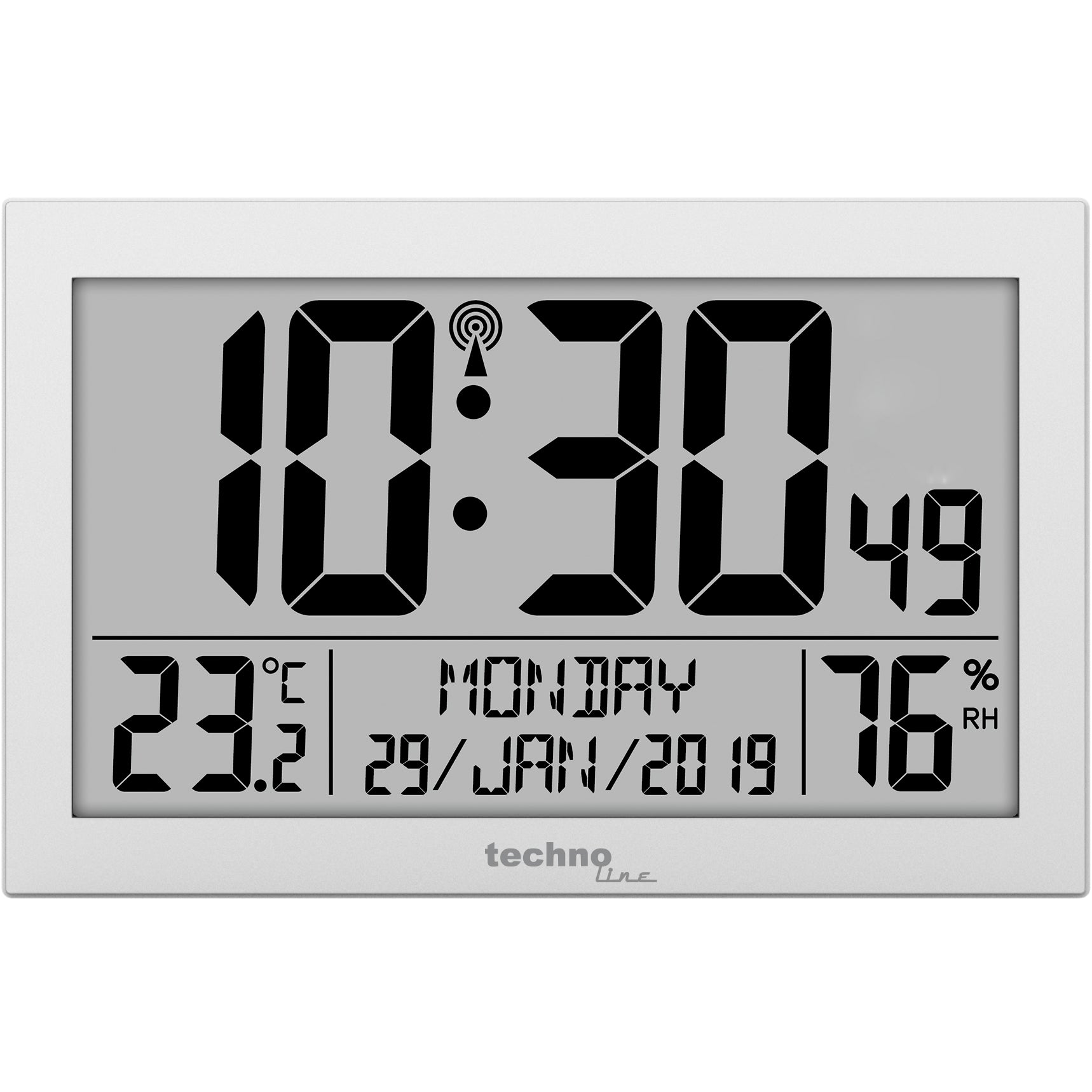 Technoline WS8016 Digitalwecker – Funk, Schlummerfunktion, Thermometer/Hygrometer, 22,5 × 14,3 × 2,4 cm, Silber