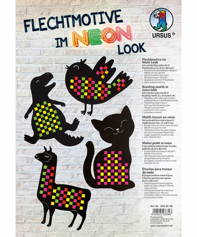 URSUS Neon Flechtpapier – A4, mehrfarbig, 300 g/m² – 9 Stück
