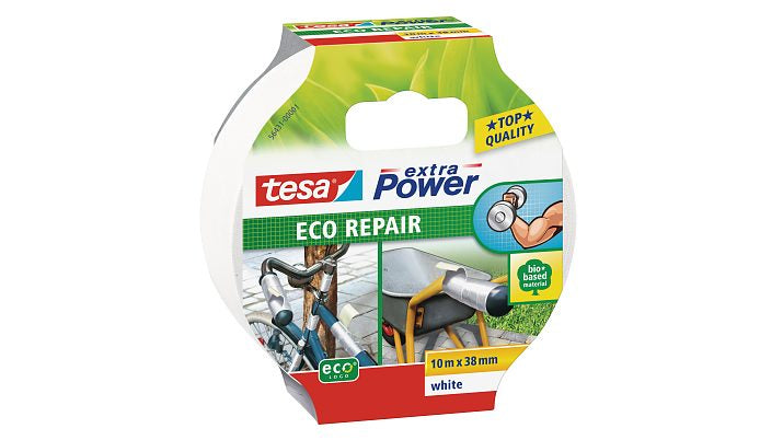 tesa Gewebeband Extra Power Eco Repair – 38 mm × 10 m, weiss, extra stark, eco:plus