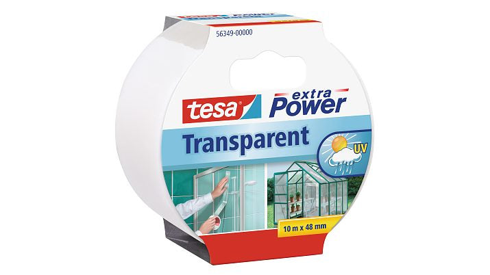 TESA Klebestreifen (Montage) – 48 mm × 10 m, transparent, gewebeverstärkt, wasserfest, für Glas, Kunststoff