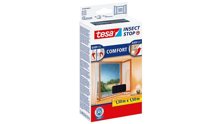 TESA Fenster-Fliegengitter – 130 × 150 cm – grau – waschbar