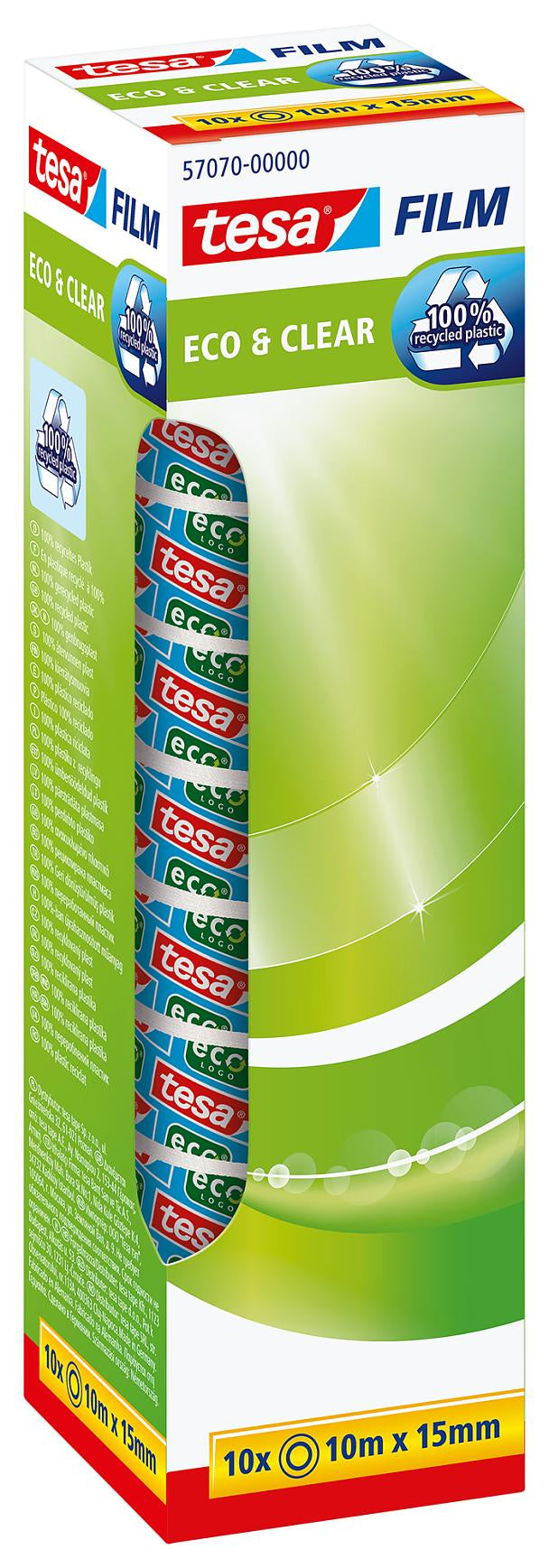 TESA 57070 Klebefilm klar – 15 mm × 10 m, transparent, Kunststoff, 10 Stück