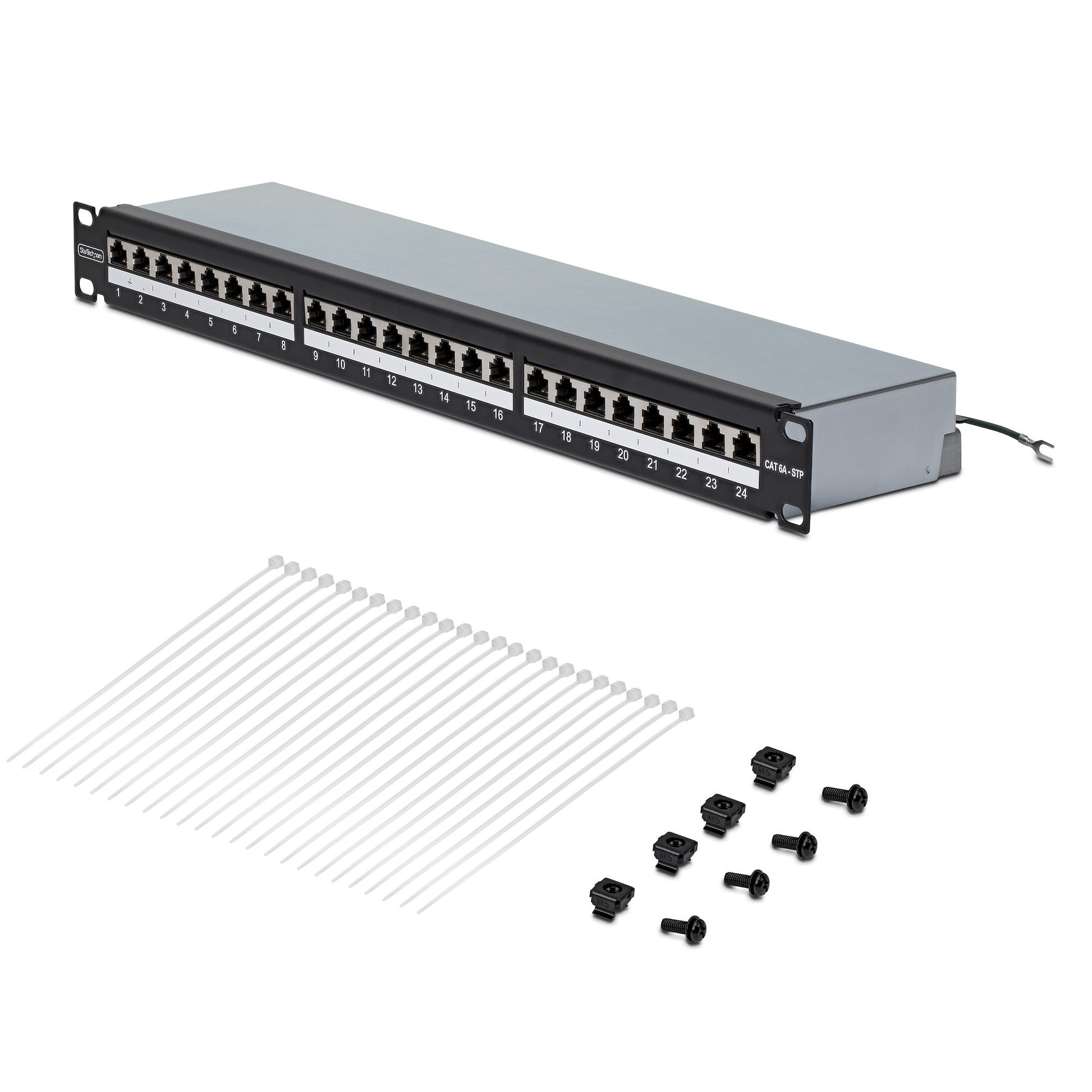 StarTech.com C6APANELSTP241UPD Patchpanel – 24× RJ-45, Cat6a, 1U, Schwarz