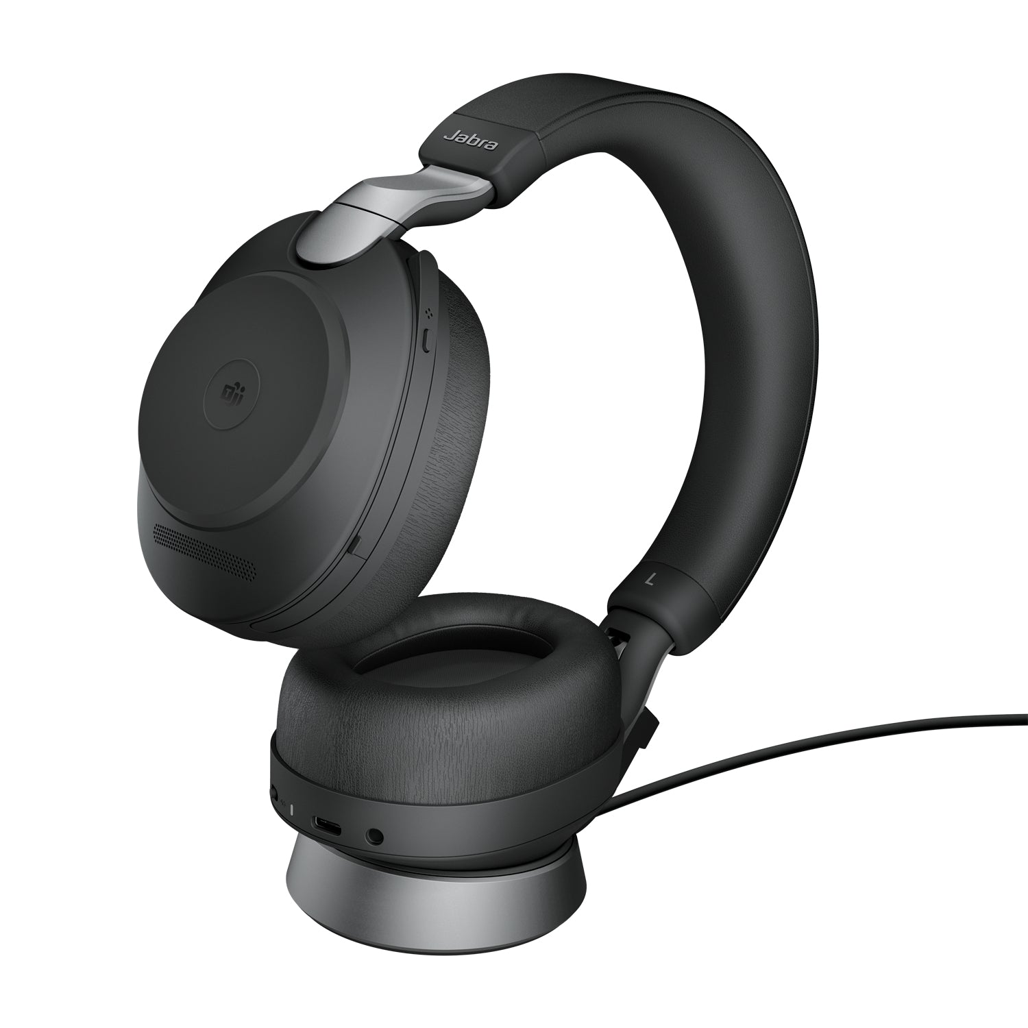 Jabra Evolve2 85 Office-Headset – Over-Ear, Kabel + BT, ANC, MS Teams zertifiziert, mit Ladestation, Schwarz