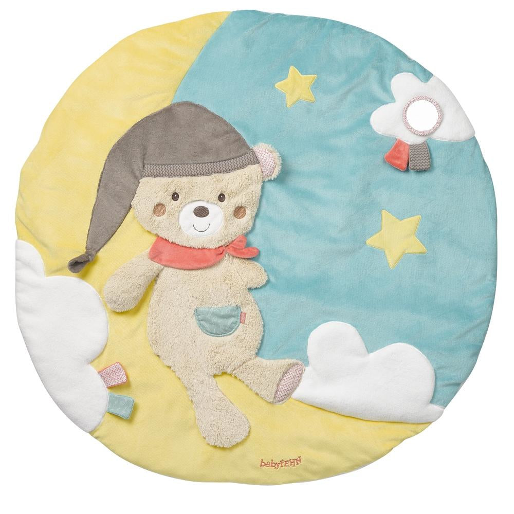 Fehn Krabbeldecke mit Spielbogen Bär Bruno – 85 × 85 cm – 5 Stofftiere, Spiegel – mehrfarbig