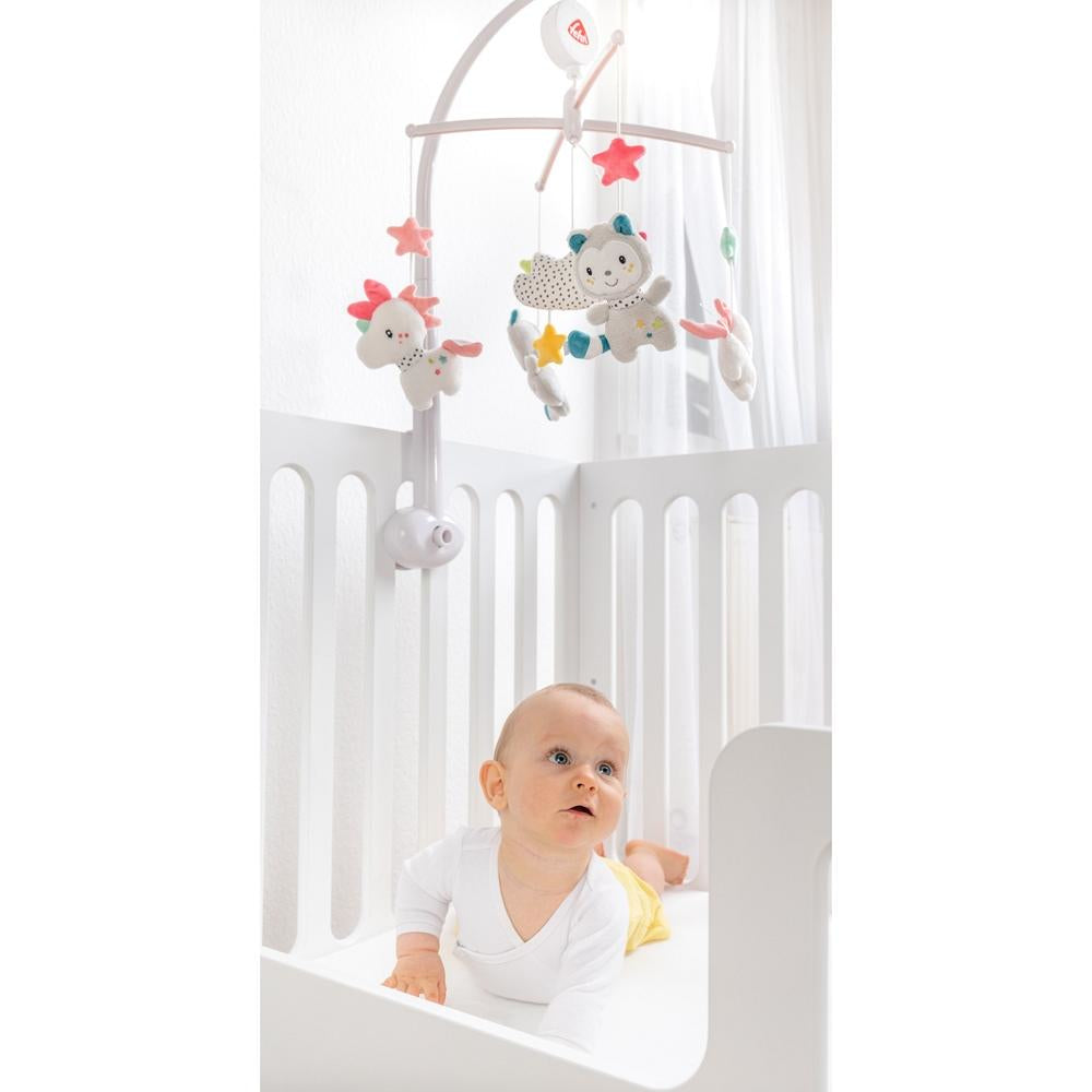 Fehn Musik-Mobile Einhorn & Katze – mit Musik, 11 Melodien – 40 × 40 cm – Plüsch – mehrfarbig
