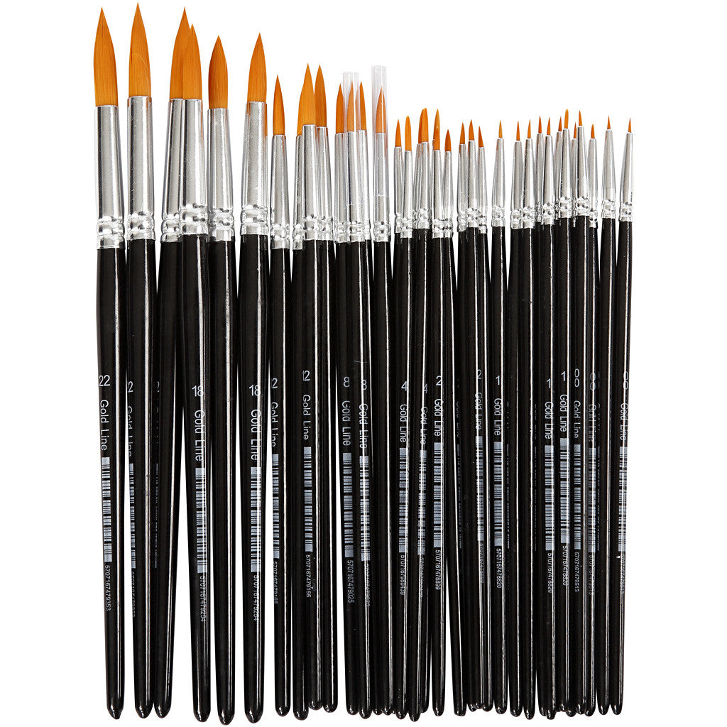 Creativ Company Pinsel-Set – Rundpinsel, Nylon, Ø 1,5–8 mm, 8 Grössen, 36er-Set