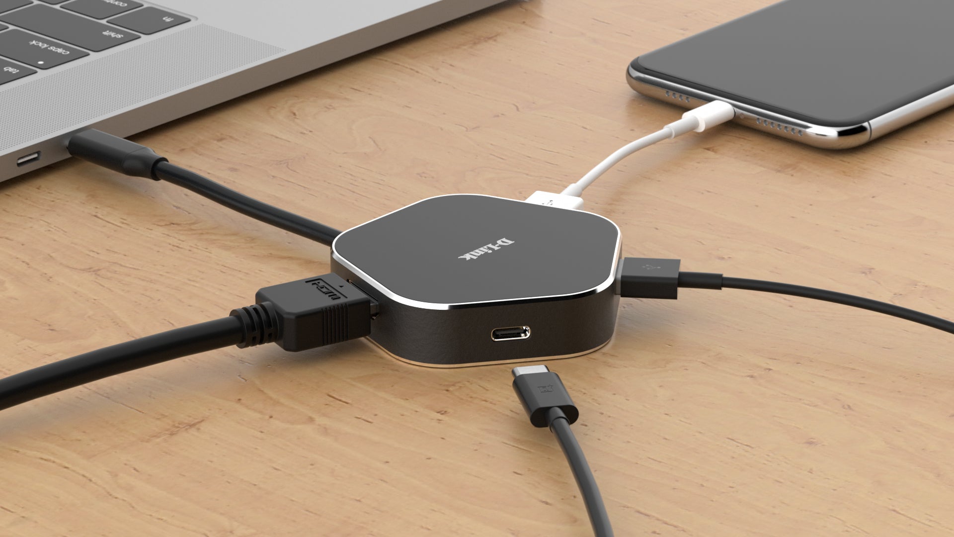 D-Link DUB-M420 Multiport-Adapter – Thunderbolt 3, 1× HDMI, 2× USB-A, 1× USB-C, 60 W PD