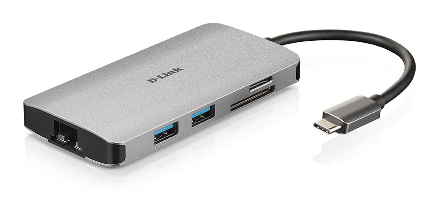 D-Link DUB-M810 USB-Hub – USB-C, 1× HDMI, 3× USB-A, 100 W PD, GbE, SD/microSD, TB3 × 1, für Windows/Mac/Linux