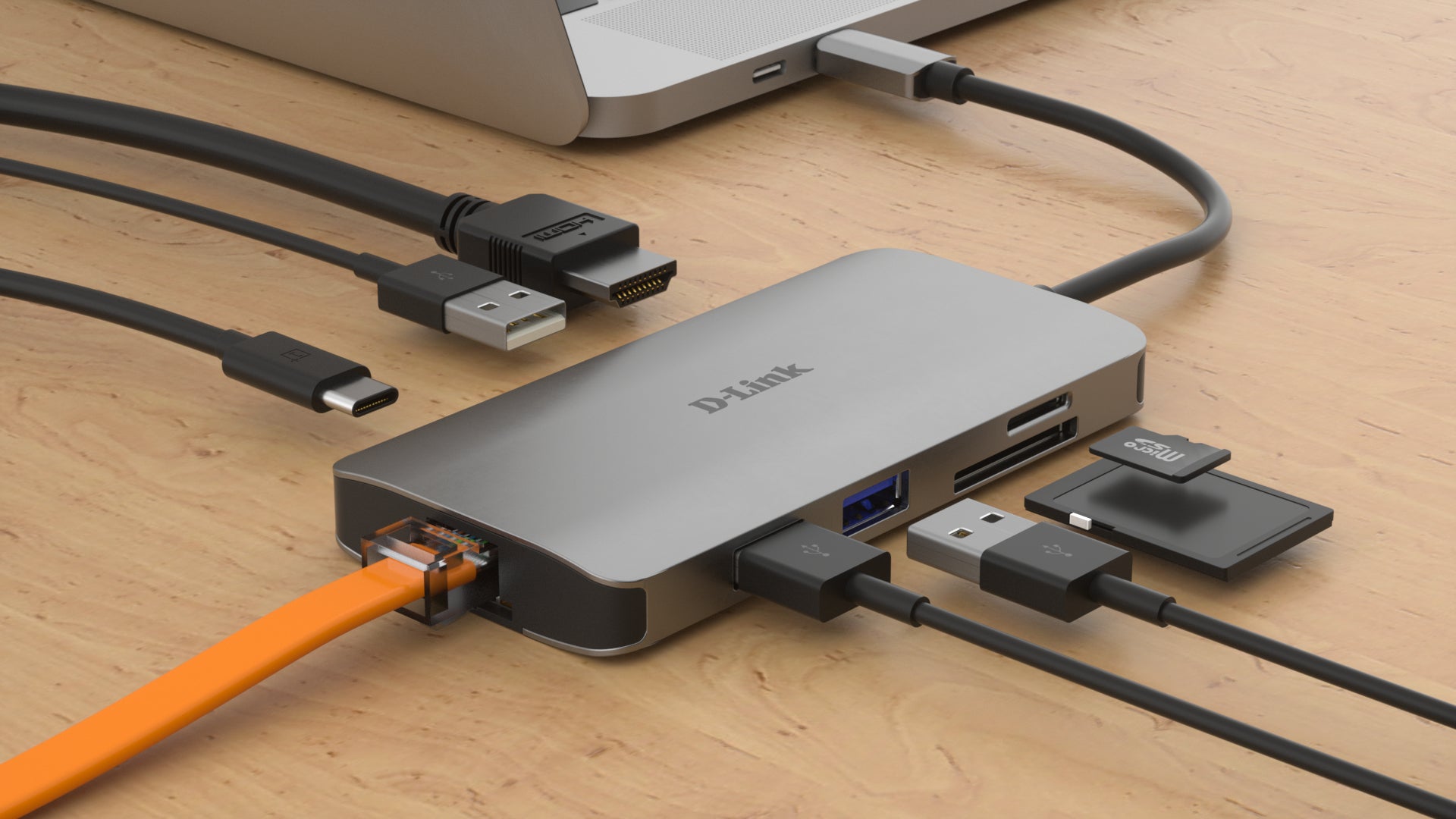 D-Link DUB-M810 USB-Hub – USB-C, 1× HDMI, 3× USB-A, 100 W PD, GbE, SD/microSD, TB3 × 1, für Windows/Mac/Linux
