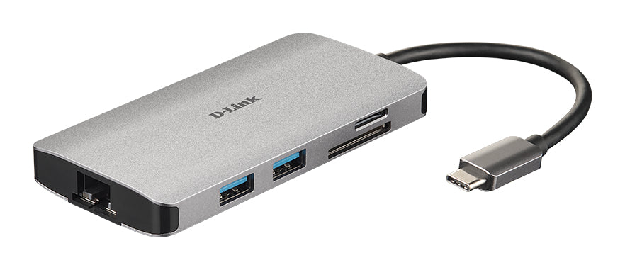 D-Link DUB-M810 USB-Hub – USB-C, 1× HDMI, 3× USB-A, 100 W PD, GbE, SD/microSD, TB3 × 1, für Windows/Mac/Linux