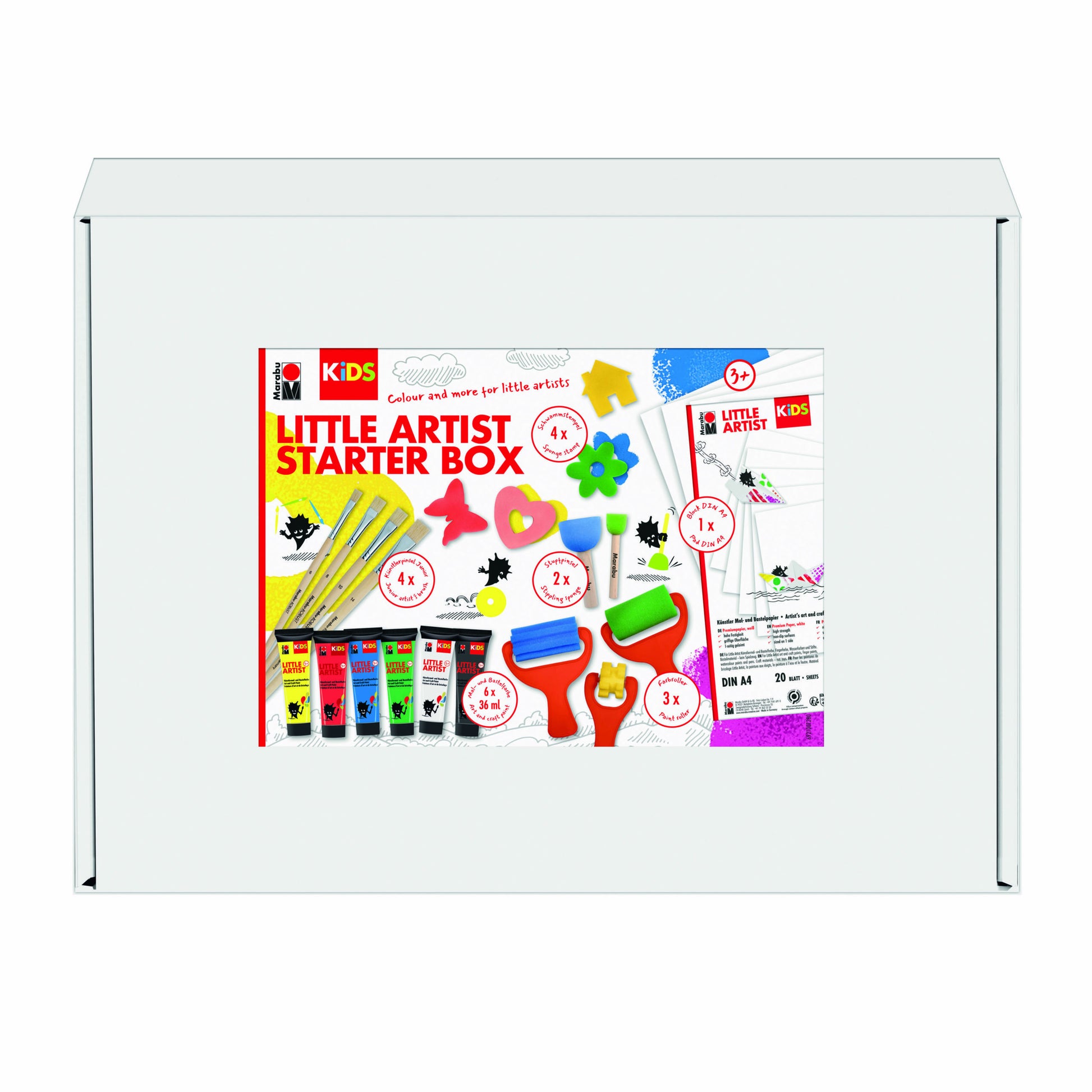 Marabu Little Artist Starter Box – Bastelset – 6 × 36 ml – Malblock A4 20 Blatt – ab 3 Jahren