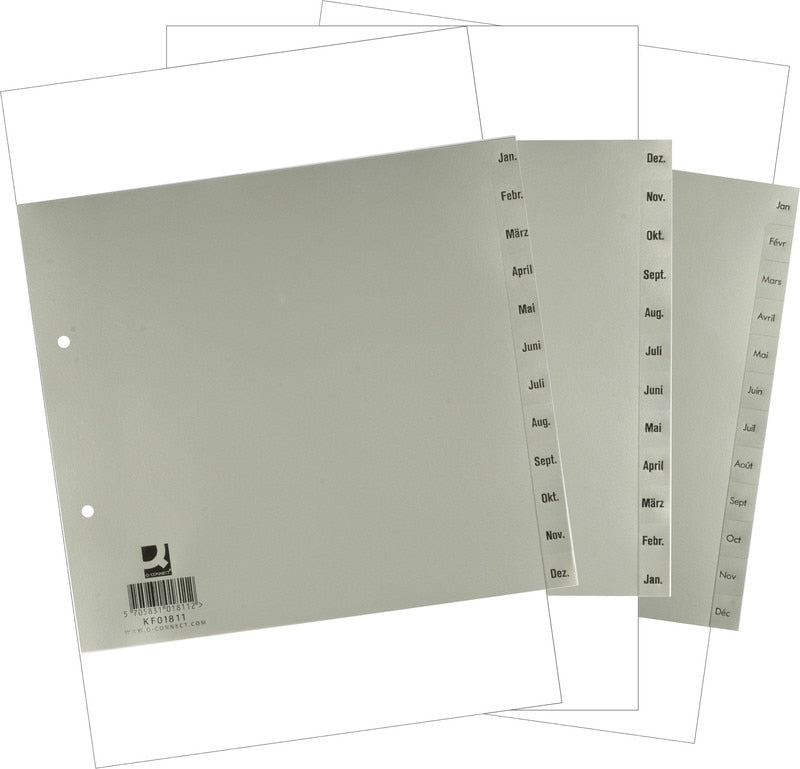 Q-CONNECT Teilregister – für A4, halbe Höhe, Kunststoff (PP), A–Z, 20-teilig, grau, 2-fach
