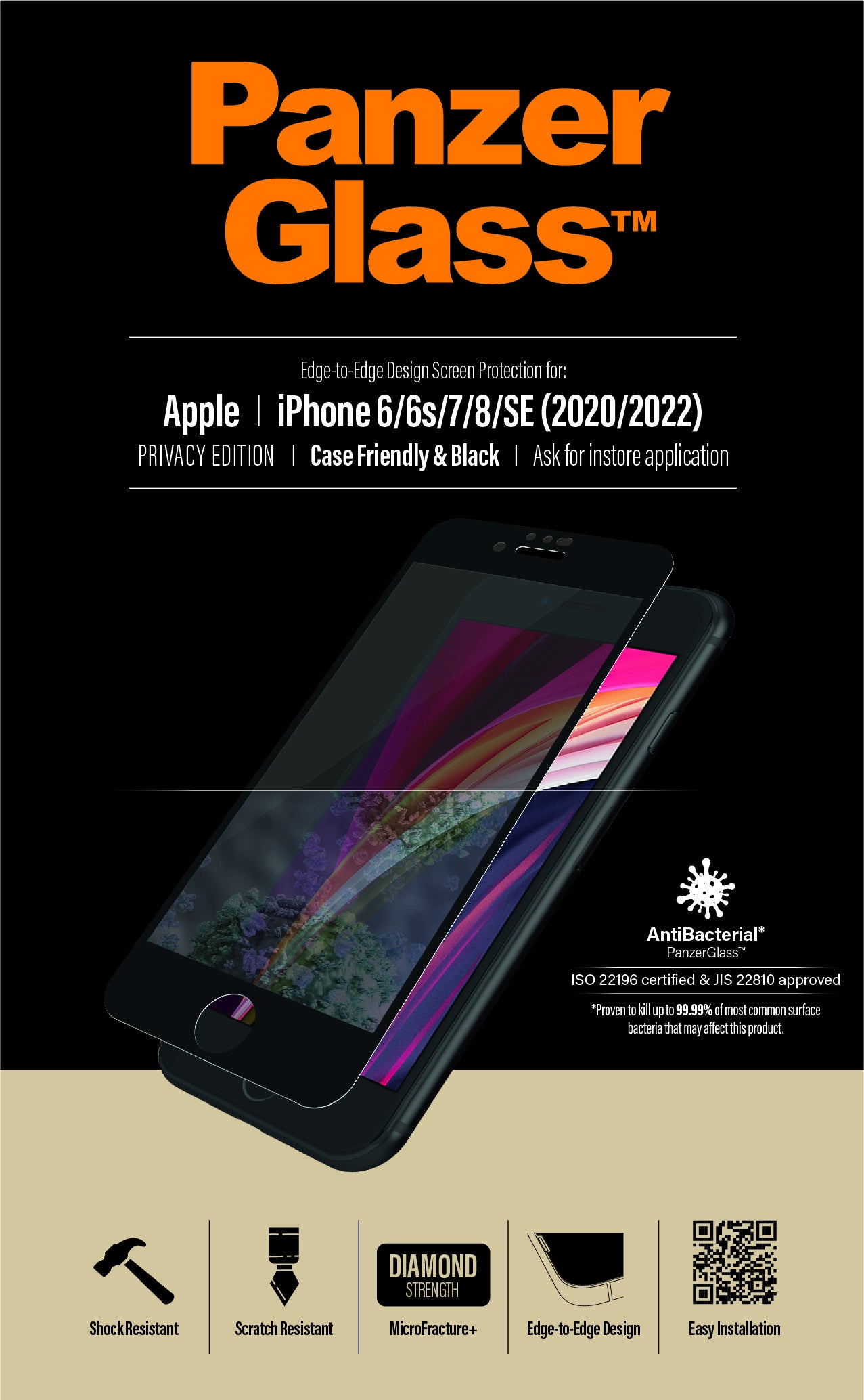 PanzerGlass Privacy-Filter (Panzerglas), Edge-to-Edge – für iPhone 6/6s/7 und andere