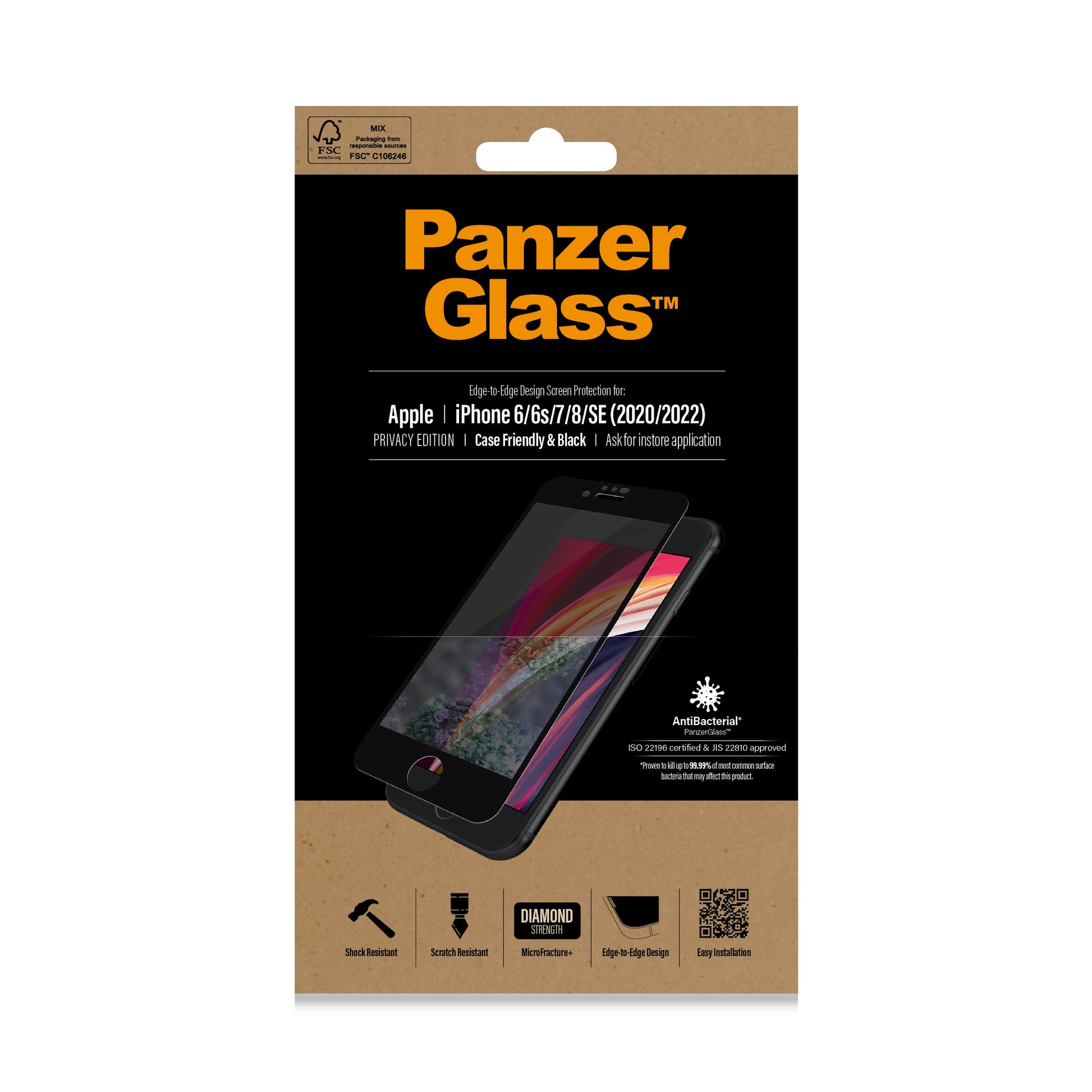 PanzerGlass Privacy-Filter (Panzerglas), Edge-to-Edge – für iPhone 6/6s/7 und andere