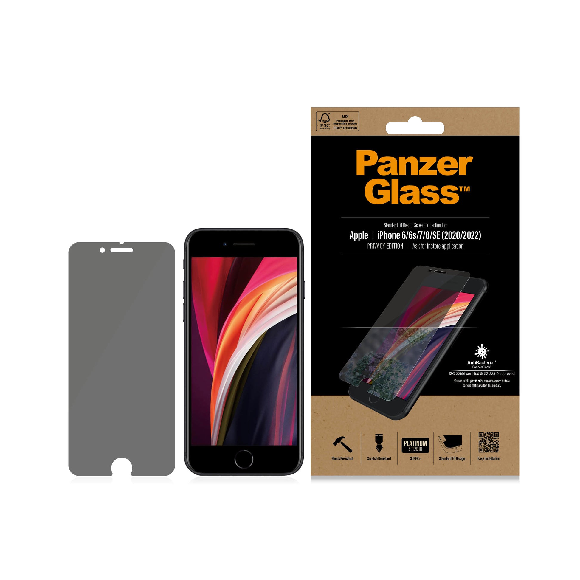 PanzerGlass Privacy-Filter (Panzerglas), Antibakteriell – für iPhone 6/6s/7 und andere