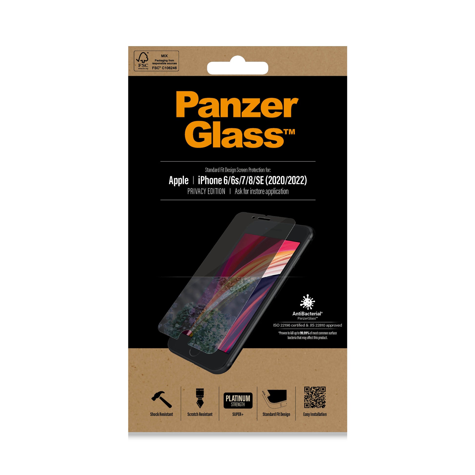 PanzerGlass Privacy-Filter (Panzerglas), Antibakteriell – für iPhone 6/6s/7 und andere