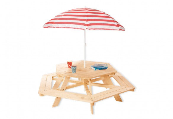 Pinolino Kinderträume Bistro-Set mit 6 Stühlen – hellbraun – Holz – Tisch 162 × 162 × 50 cm – für den Innenbereich