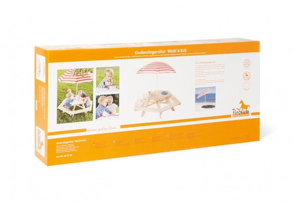 Pinolino Kinderträume Bistro-Set mit 6 Stühlen – hellbraun – Holz – Tisch 162 × 162 × 50 cm – für den Innenbereich