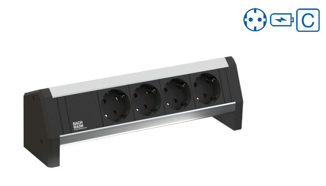 Bachmann DESK Steckdoseneinheit – Tisch, 2×Schuko (Typ E/F), 2×USB (5 V/3,1 A), 1 m, GST18, schwarz