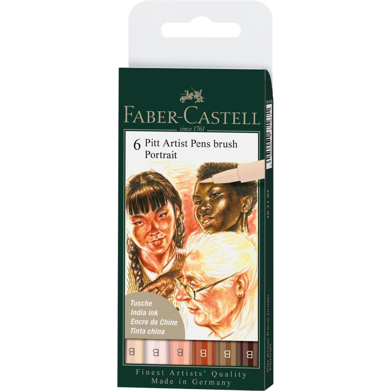 Faber-Castell PITT artist pen Pinselstift – Pinselspitze, 1–5 mm, pigmentiert, wasserfest, 6 Farben