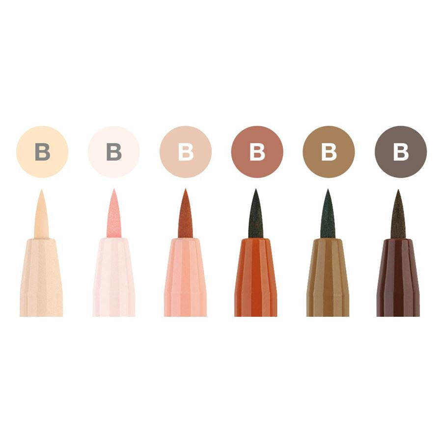 Faber-Castell PITT artist pen Pinselstift – Pinselspitze, 1–5 mm, pigmentiert, wasserfest, 6 Farben