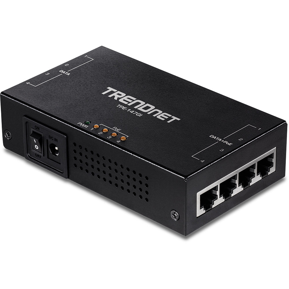 Trendnet TPE-147GI PoE-Midspan – 65 W, PoE+ (IEEE 802.3at), 4× RJ-45