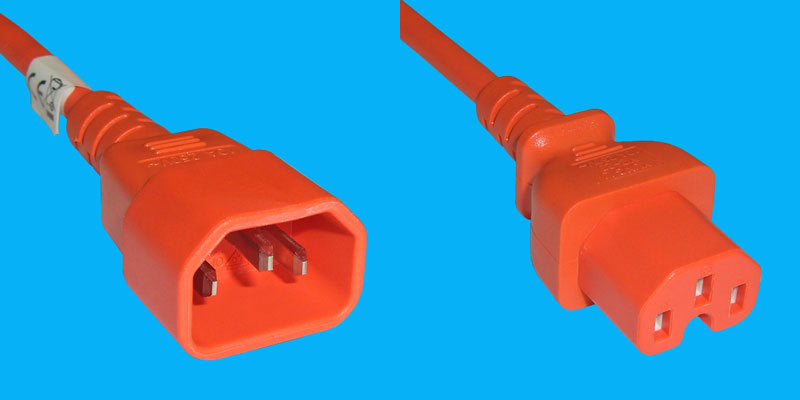 Diggelmann Netzkabel, IEC C14 auf IEC C15, verriegelbar, 250 V, 1,5 m, Orange, C14C15OG10-1.5
