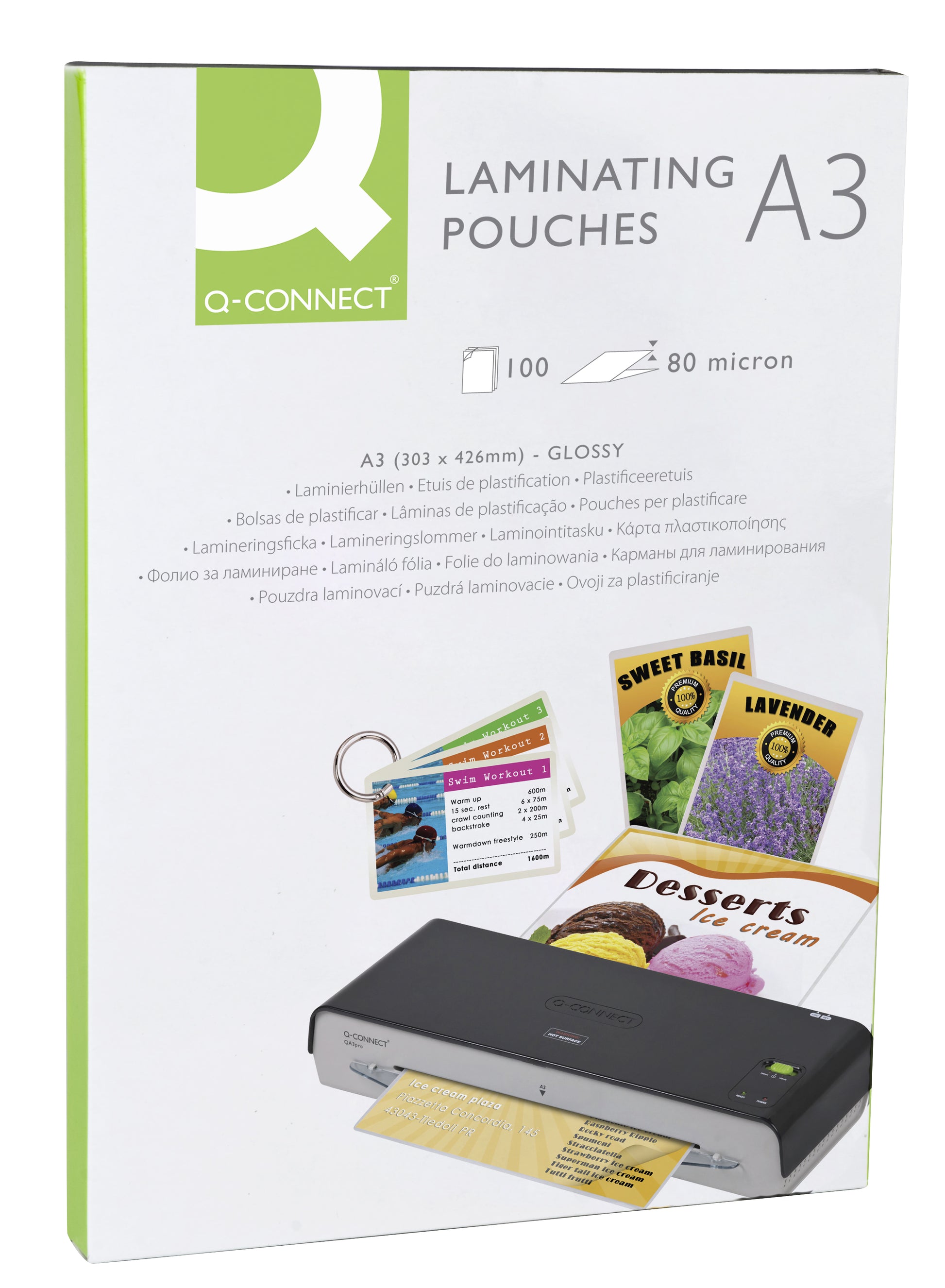 Q-CONNECT Laminierfolien A3, glänzend – 80 µm, 303 × 426 mm, 100 Stk.