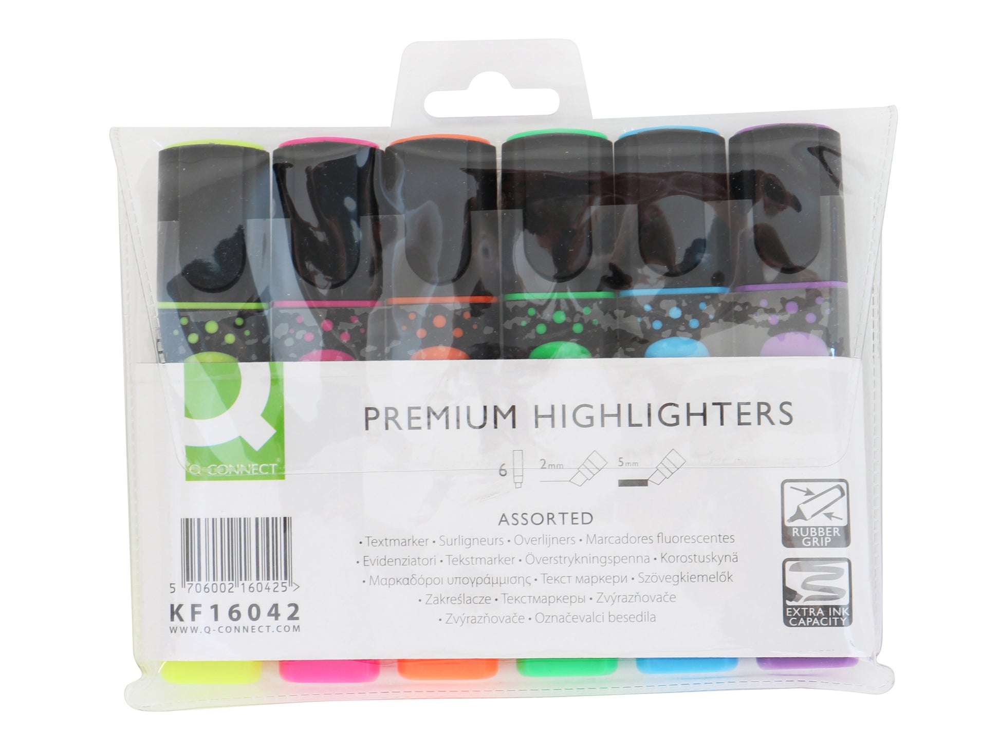 Q-CONNECT Textmarker Set 6 Farben – Keilspitze, 2–5 mm