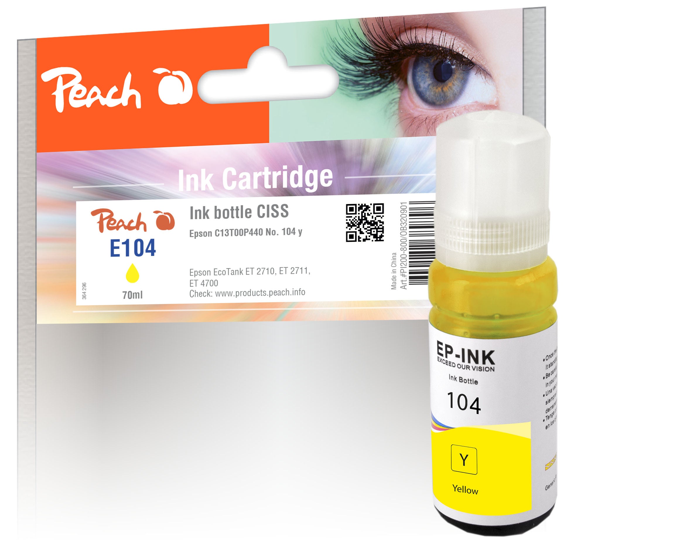 Peach 104 Gelb Tintenpatrone (Kompatibel) – 70 ml – für Epson EcoTank ET-15000/ET-2700/ET-2750