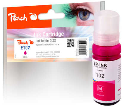 Peach 102 Magenta Tintenpatrone (Kompatibel) – 6'000 Seiten – für Epson EcoTank ET-15000/ET-2700/ET-2750…