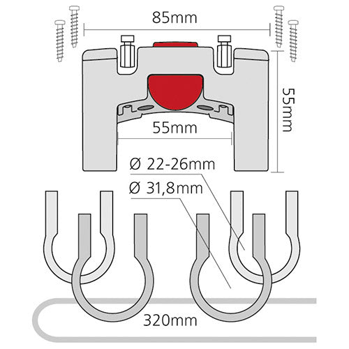 KLICKfix Adapter für Lenkerhalterung – bis 7 kg, für Ø 22–31,8 mm Lenker – schwarz, Polyamid