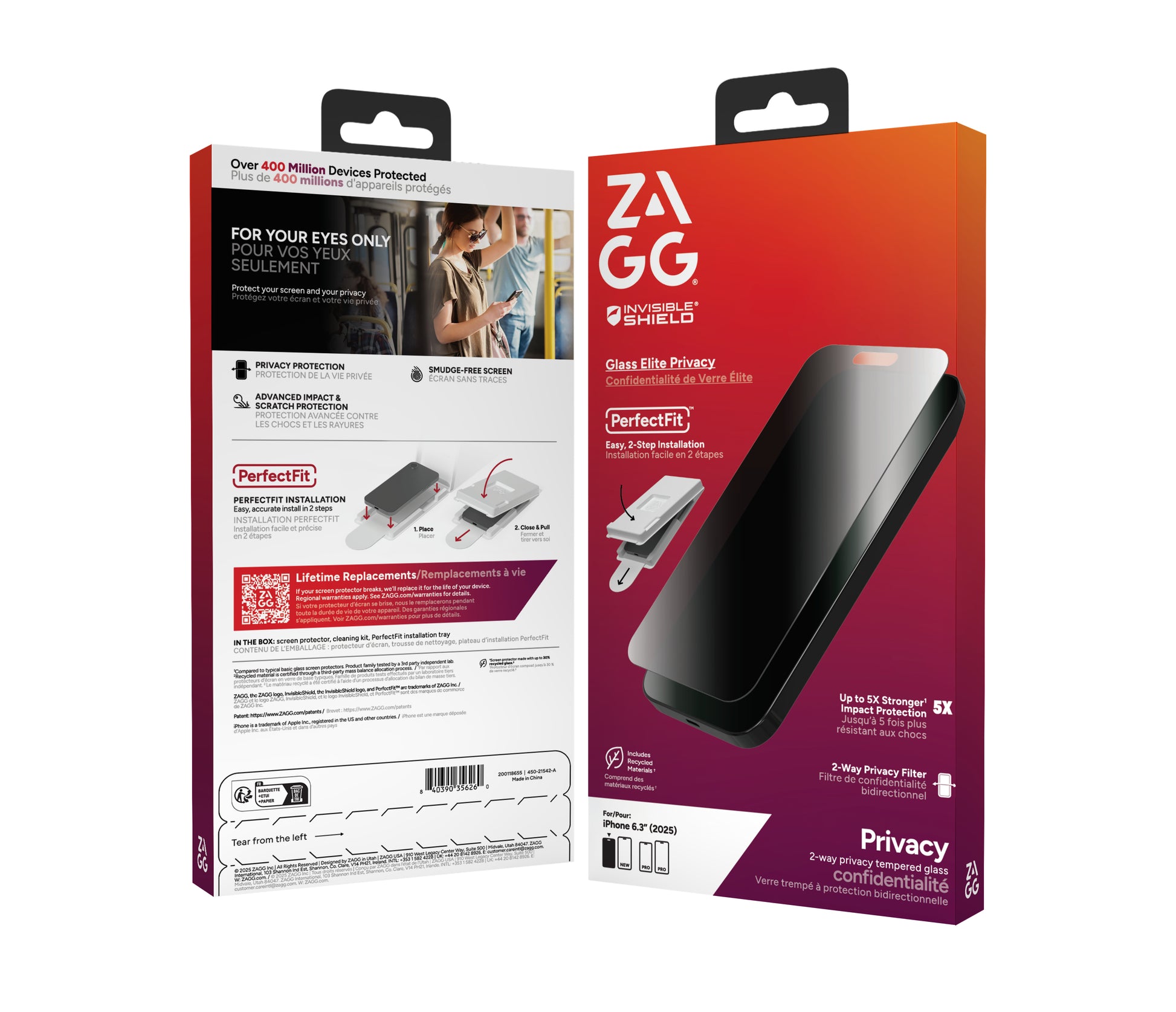ZAGG Privacy-Filter, gehärtetes Glas – für Apple iPhone 17 – 1er-Pack