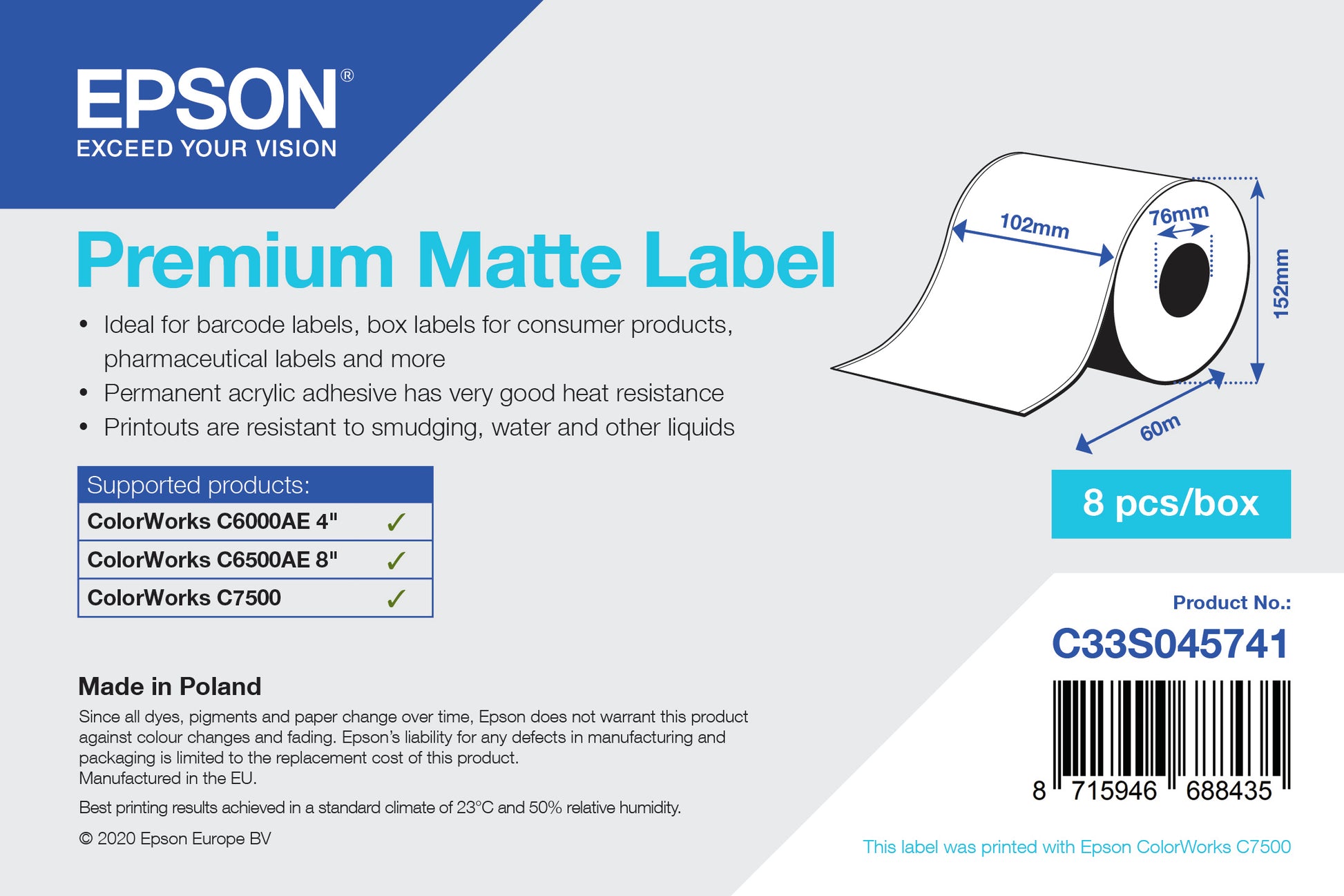 Epson Endlos-Kartonschilder (nicht klebend), 102 mm × 60 m