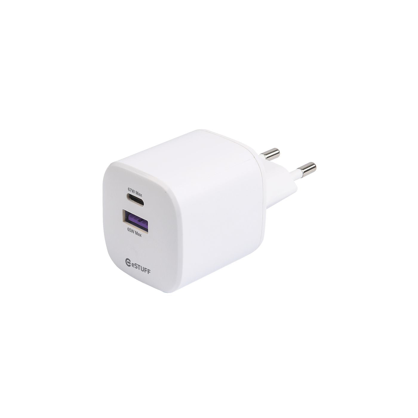 eSTUFF Netzladegerät – 67 W, 1× USB-C, GaN, PD 3.0, Weiss