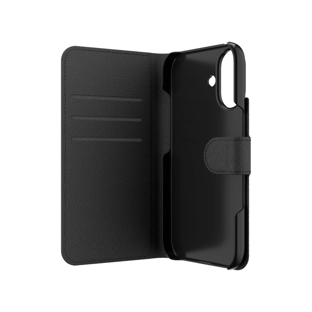 IFROGZ Defence Folio – für Apple iPhone 16, mit Ständer, mit 3 Kartenfächern, PU+PC, Schwarz