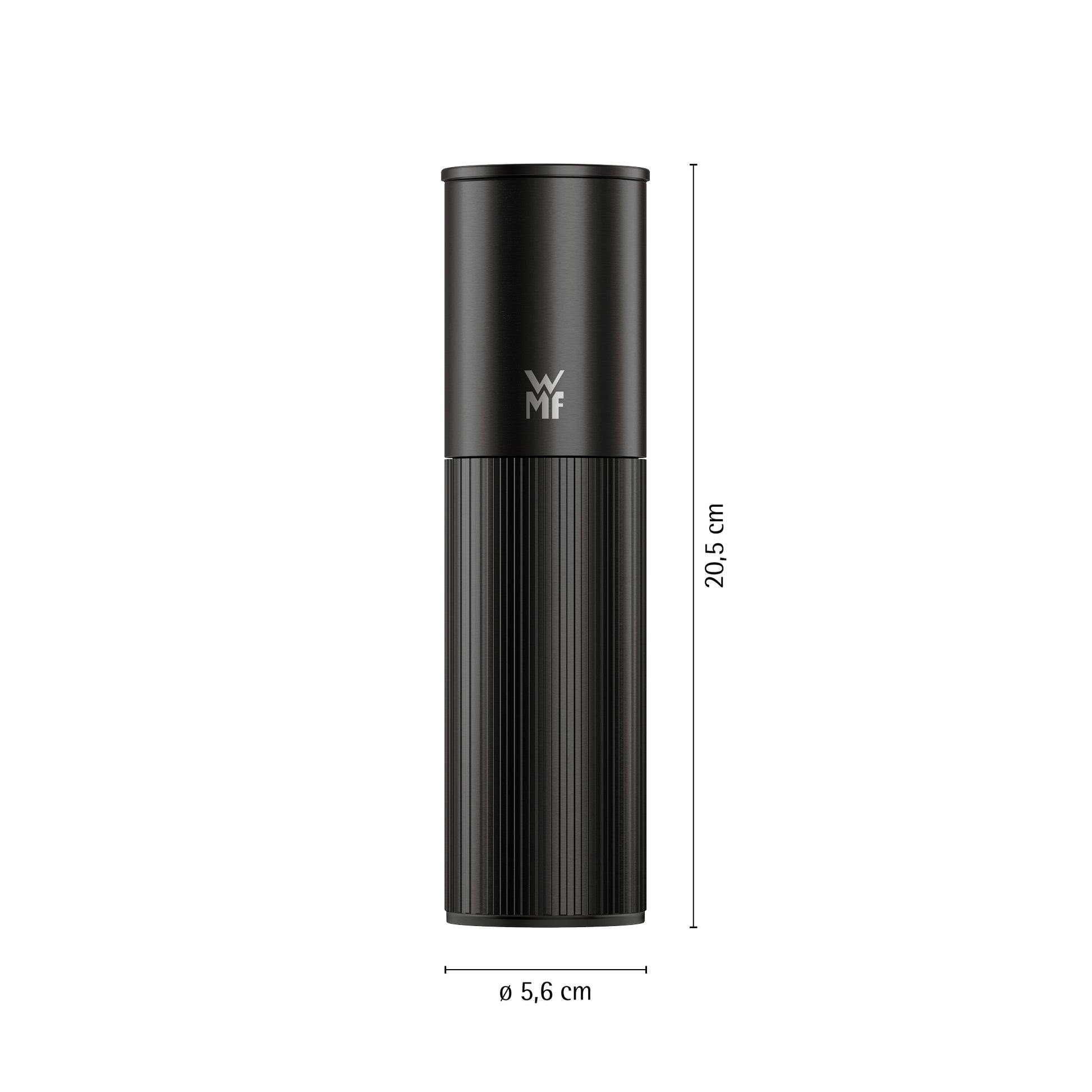 WMF Salz-/Pfeffermühle Ø 5,6 × 20,5 cm, Edelstahl 18/10, Keramikmahlwerk, Schwarz