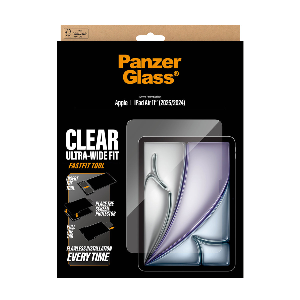 PanzerGlass Displayschutz (Panzerglas), Ultra-Wide Fit – für iPad Air 11" (2024–2026) – mit Applikator