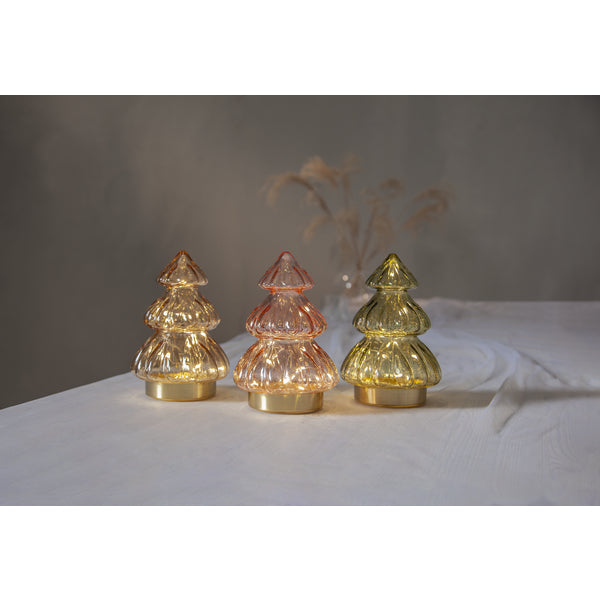 Star Trading Tischleuchte Deco Abete – Ø 12 × 18 cm, 0,6 W, Warmweiss, Beige/Silber, Timer, Batteriebetrieb