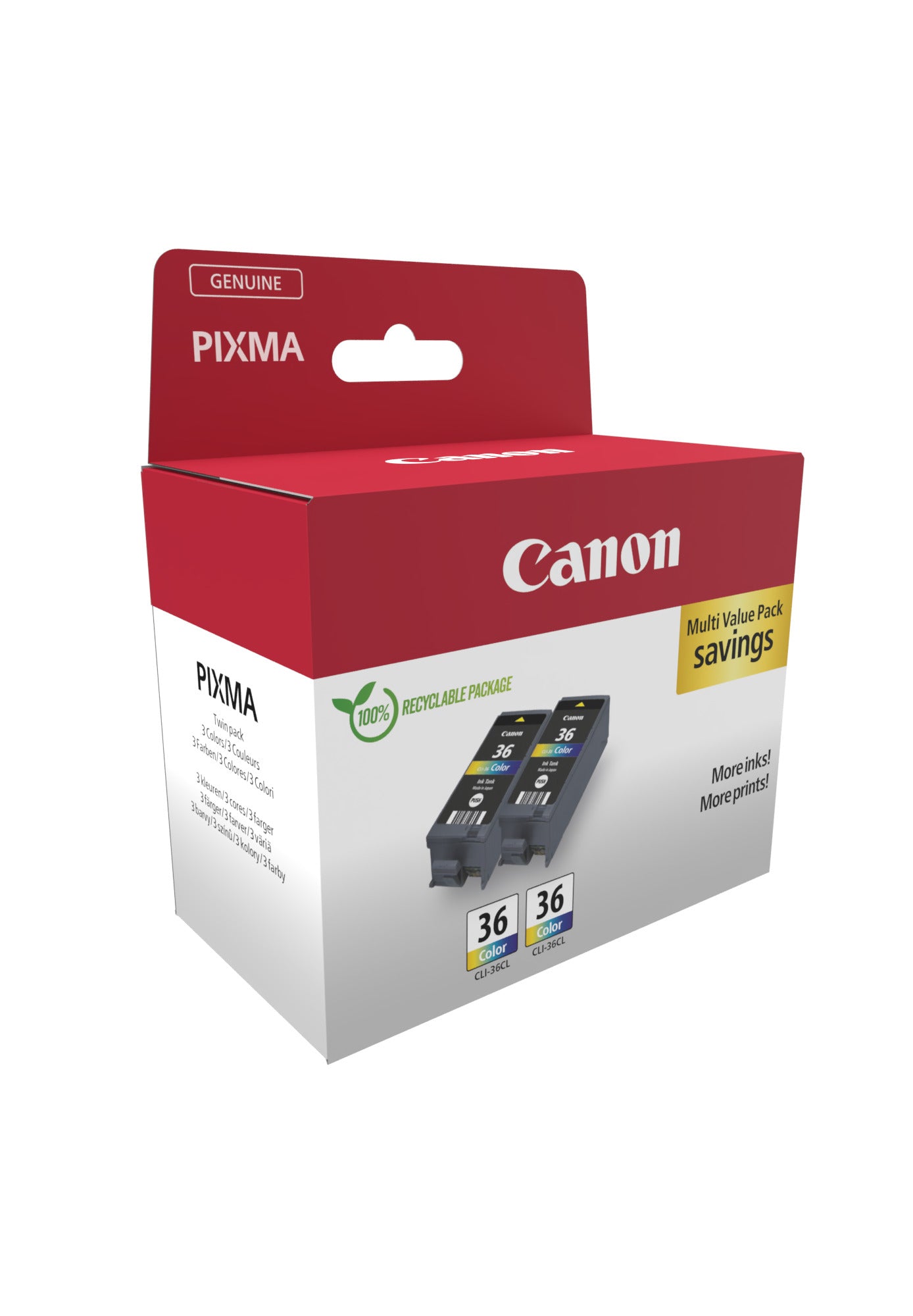 Canon CLI-36 Tintenpatronen-Multipack, Schwarz/Cyan/Magenta/Gelb (Original) – für PIXMA iP100/iP110, PIXMA TR1