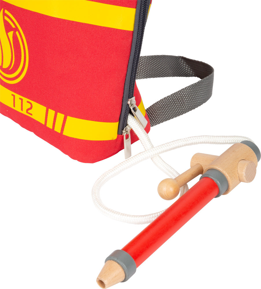 Small foot Feuerwehrrucksack – 25,0 × 26,0 × 10,0 cm – gelb/rot – ab 3 J. – Stoff, Kunststoff, Holz