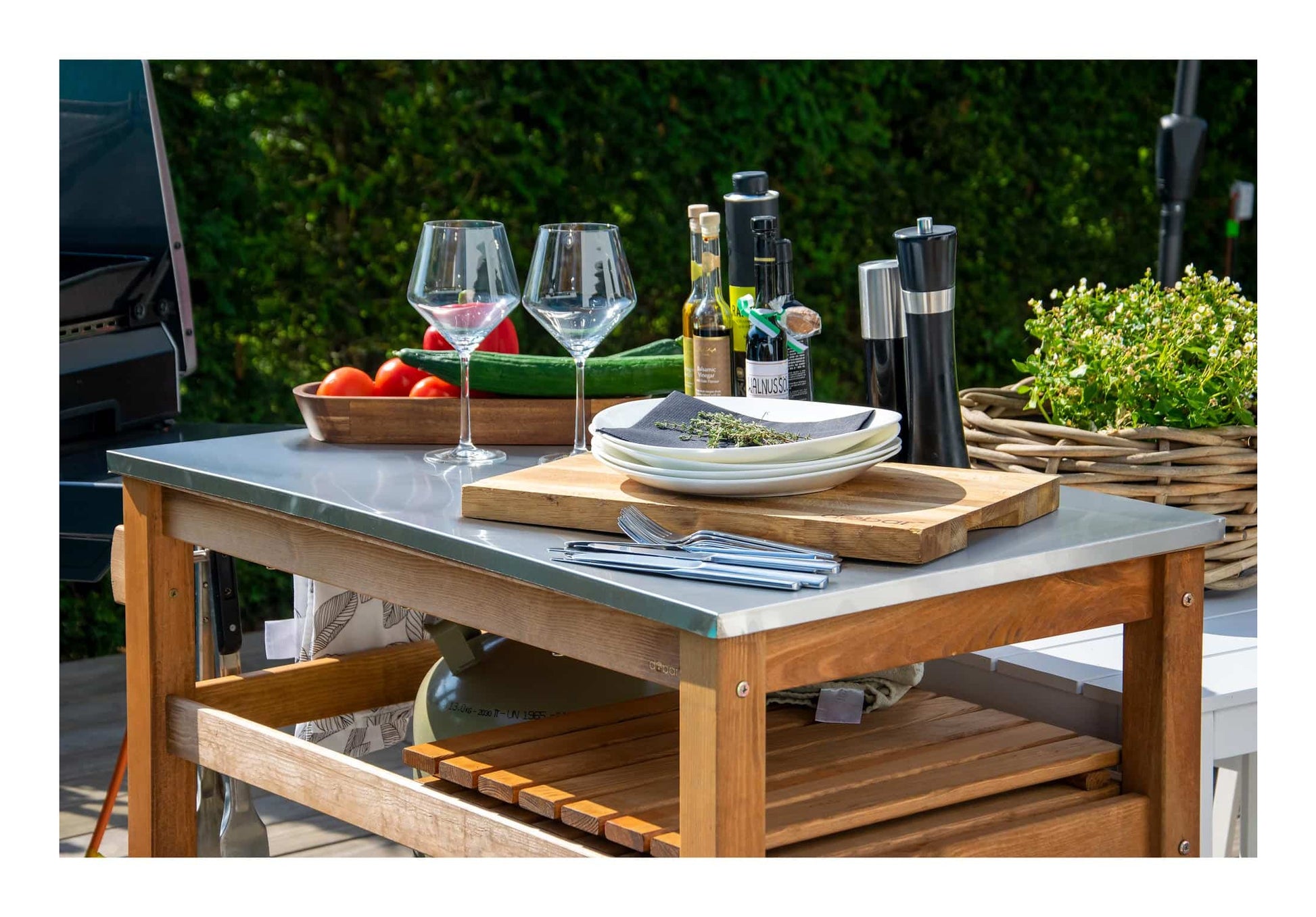 Dobar Beistellwagen 1-teilig – Braun – Pinienwald – Tisch 94 × 58 × 90 cm – für draussen