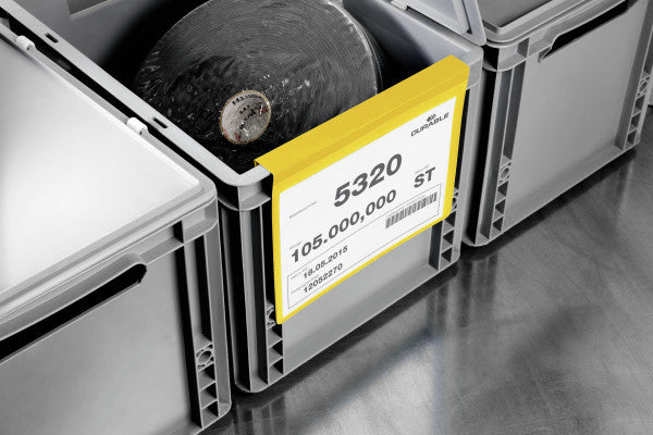 Durable Kennzeichnungstaschen – 297 × 210 mm, gelb, Kunststoff, wiederablösbar