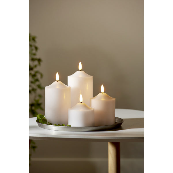 Star Trading LED-Echtwachskerze – Ø 7,5 × 17 cm – Wachs, Weiss, mit Timer