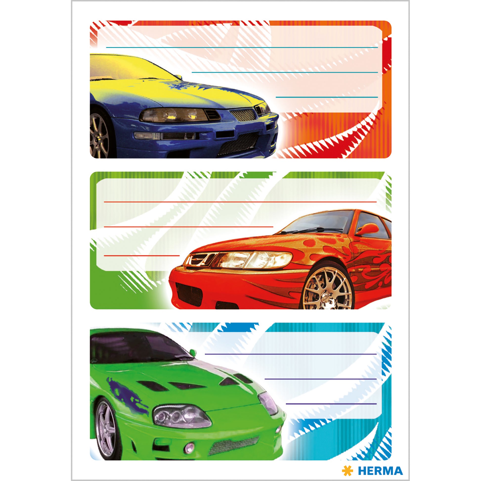 HERMA Vario Schuletiketten – Motiv Tuning – 35×76 mm, Abgerundete Ecken, 9 Stk, 3 Bogen, Permanent Haftend