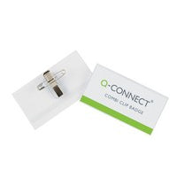 Q-CONNECT Namensschild – 75 × 40 mm, transparent, Kunststoff, mit Kombiklemme – 50 Stk