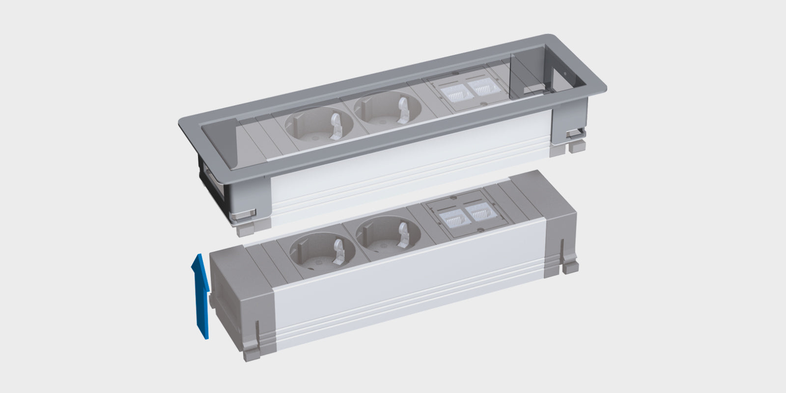 Bachmann Power Frame Einbausteckdosenleiste, 2×T13, 1×USB-C, Einbau, Eingang GST18I3, 0,2 m – Silber