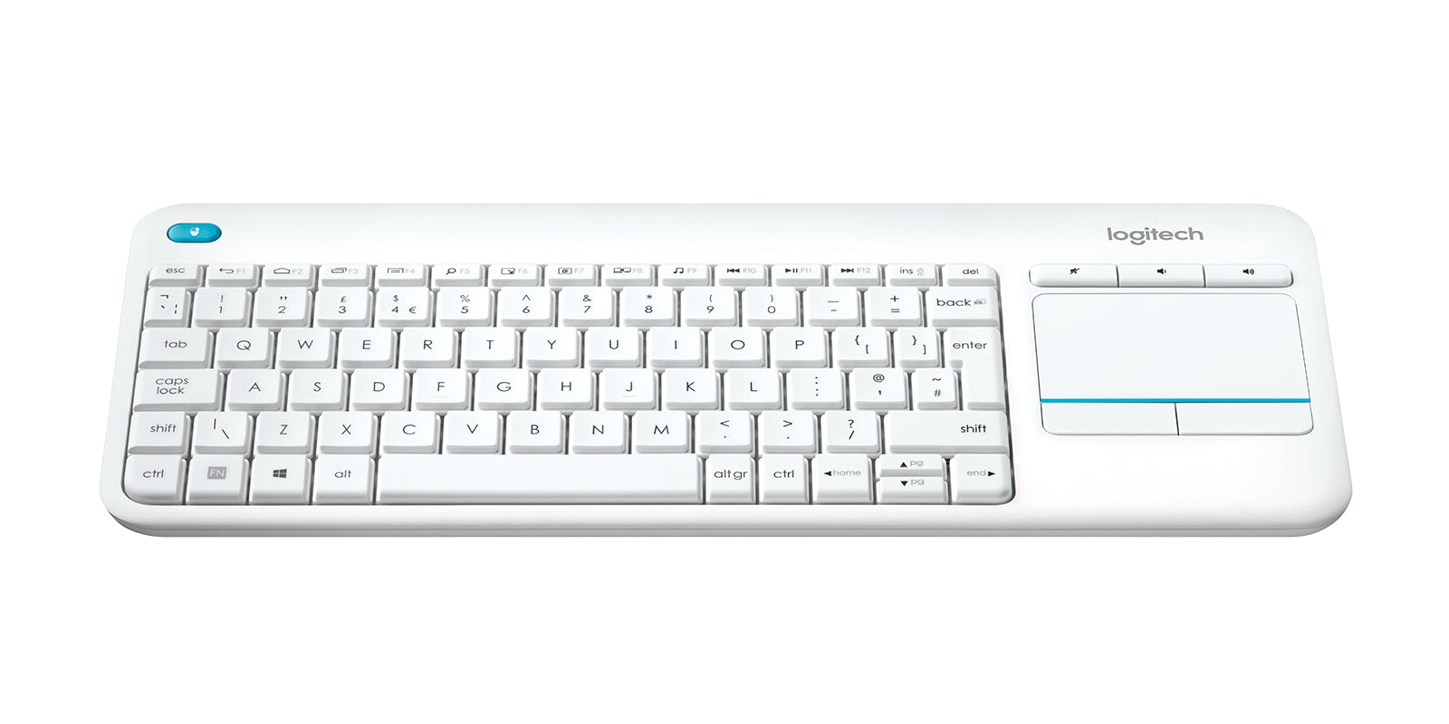 Logitech K400 – Mini-Tastatur mit Touchpad – ohne Ziffernblock – 2,4 GHz USB-A (Empfänger) – QWERTY (IT)